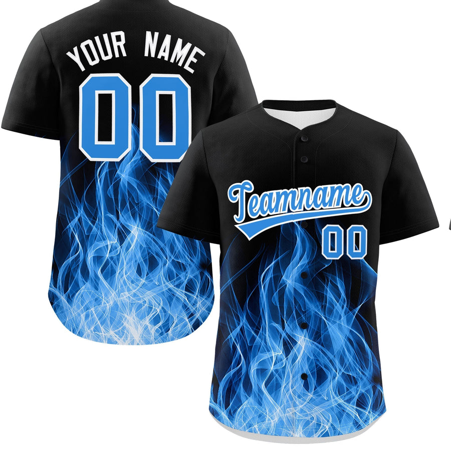 Custom Black Light Blue White Flame Graffiti Pattern Personalization Baseball Jersey | BuyFootballJersey