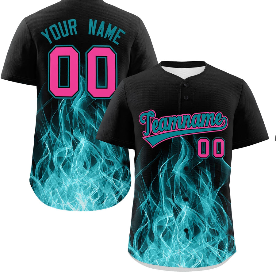 Custom Black Teal Pink Flame Graffiti Pattern Personalization Baseball Jersey | BuyFootballJersey
