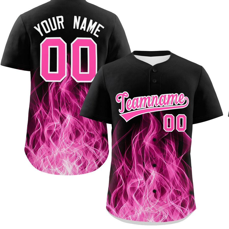 Custom Black Pink White Flame Graffiti Pattern Personalization Baseball Jersey | BuyFootballJersey