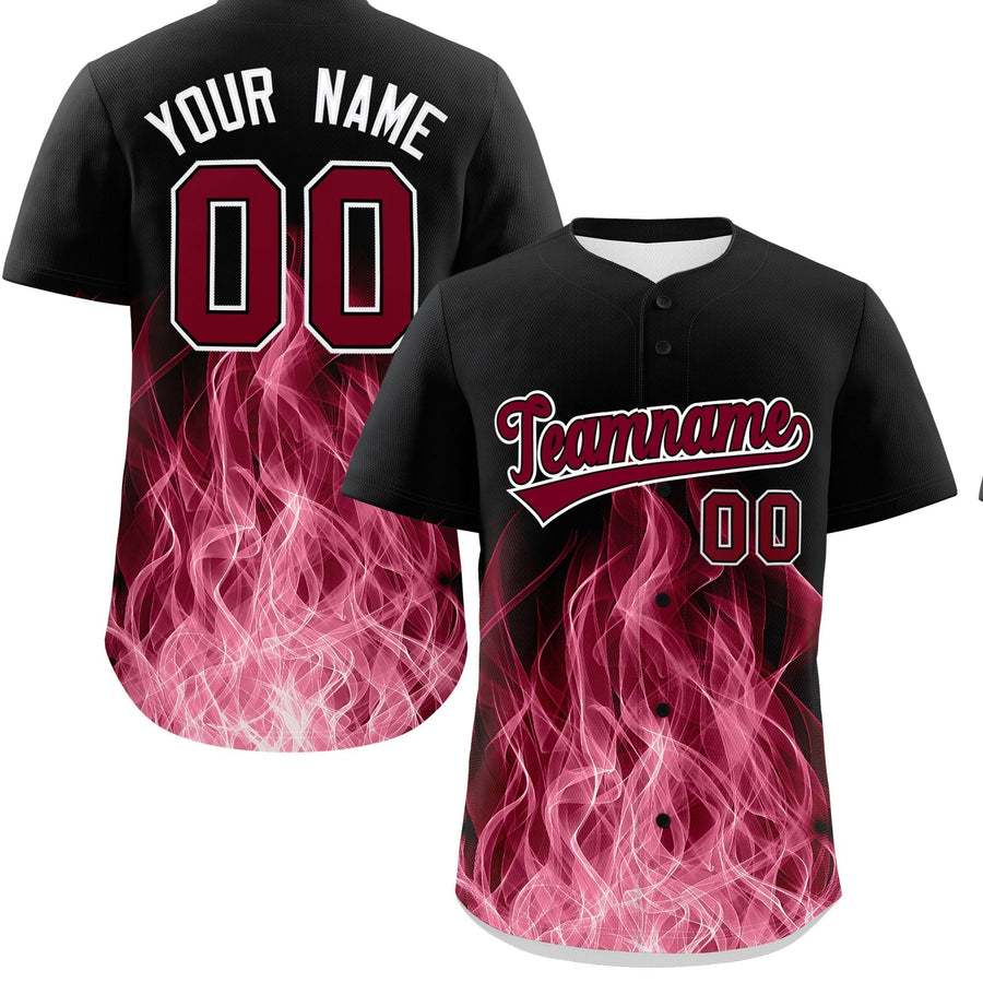 Custom Black Crimson White Flame Graffiti Pattern Personalization Baseball Jersey | BuyFootballJersey