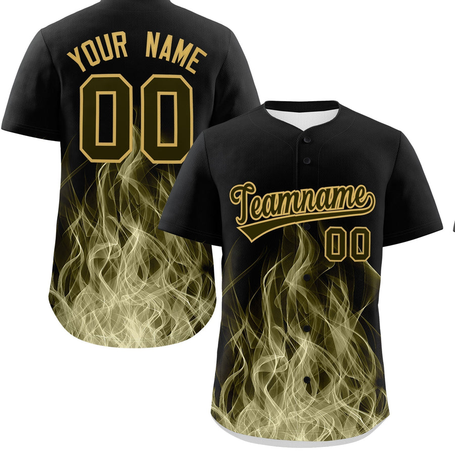 Custom Black Olive Khaki Flame Graffiti Pattern Personalization Baseball Jersey | BuyFootballJersey