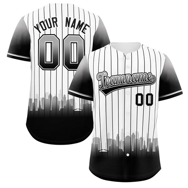 Custom White Chicago City Silhouette Baseball Jersey | BuyFootballJersey