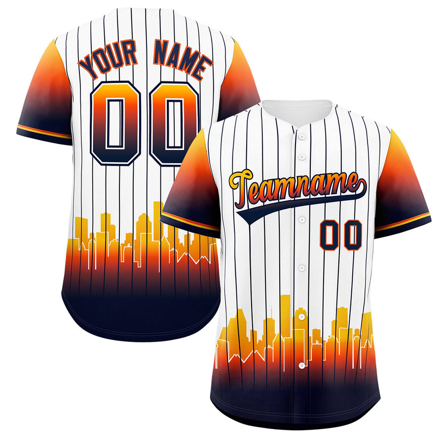 Custom White Houston City Silhouette Baseball Jersey | BuyFootballJersey