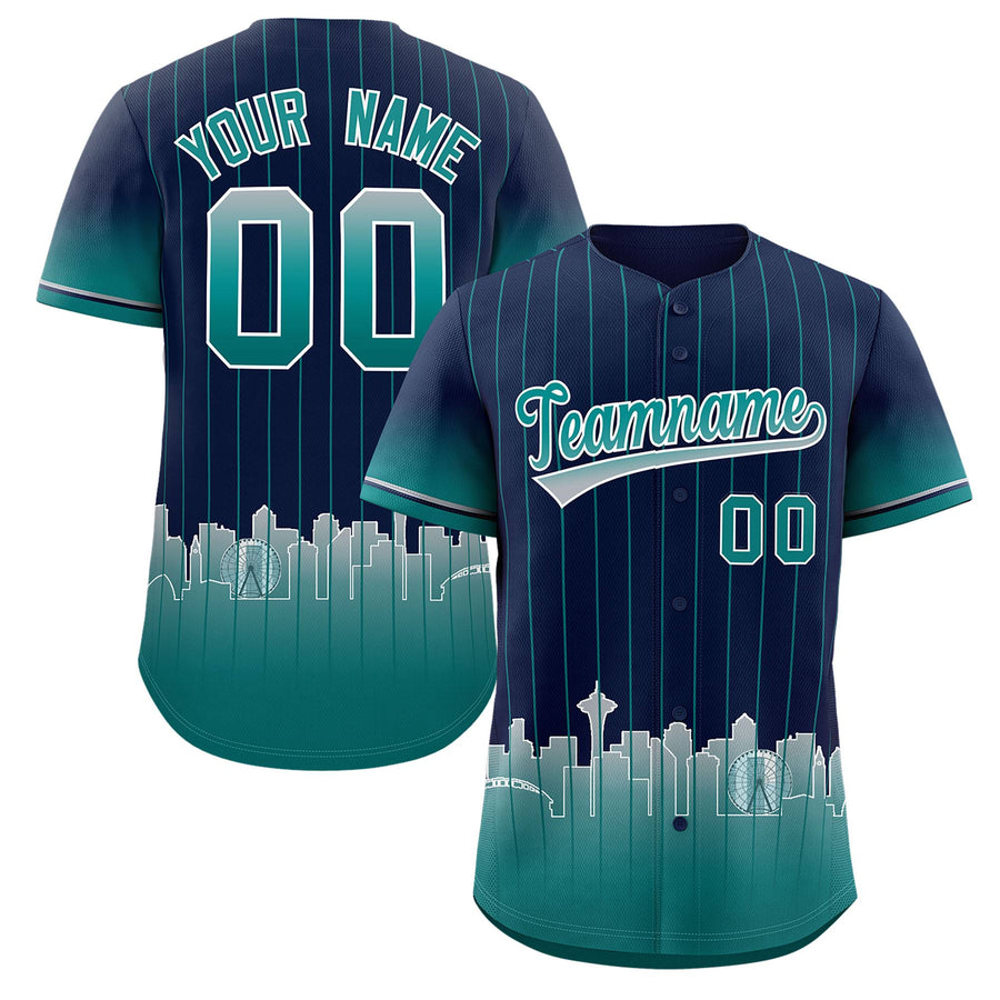 Custom Navy Seattle City Silhouette Baseball Jersey | BuyFootballJersey