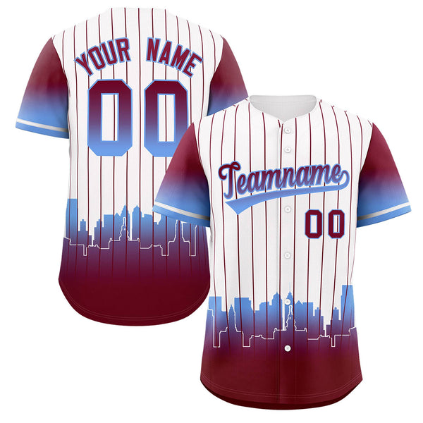 Custom White Philadelphia City Silhouette Baseball Jersey | BuyFootballJersey