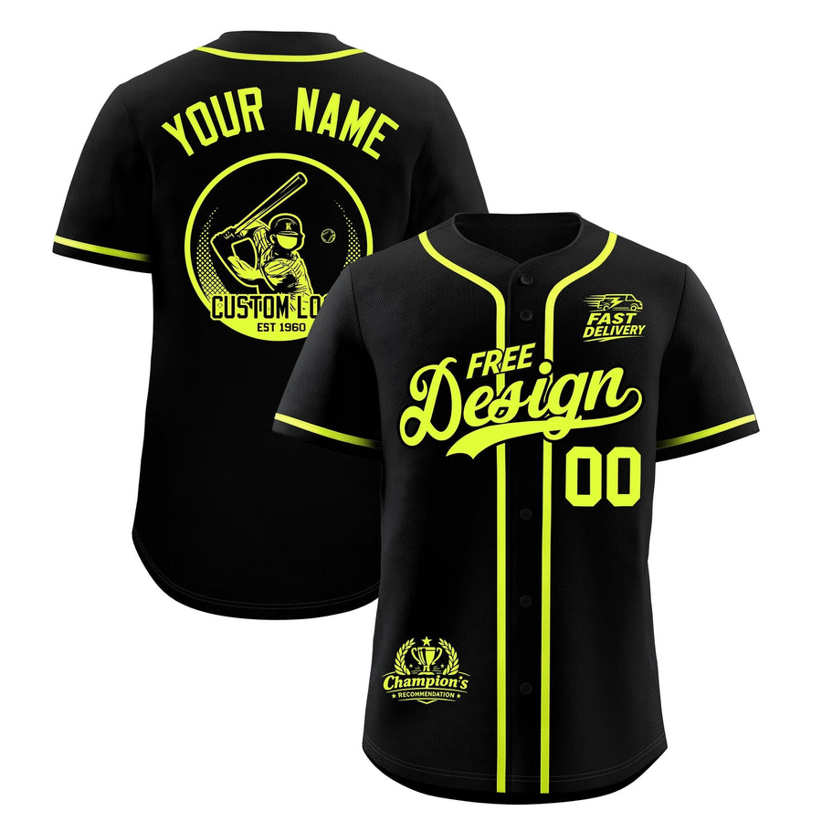 Custom Black Fluorescent Green Classic Style Baseball Jersey Stitched Sports Uniform Personalized For Teams | BuyFootballJersey