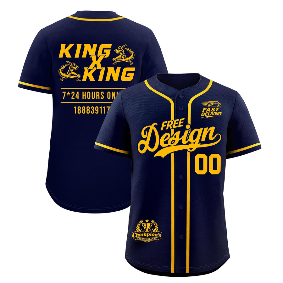 Custom Navy Yellow Classic Style Baseball Jersey Stitched Sports Uniform Personalized For Teams | BuyFootballJersey