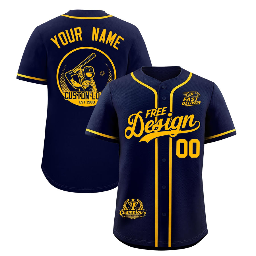 Custom Navy Yellow Classic Style Baseball Jersey Stitched Sports Uniform Personalized For Teams | BuyFootballJersey