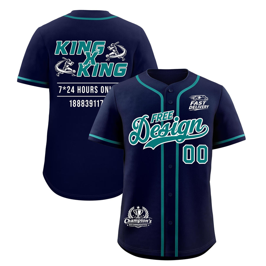 Custom Navy Teal Classic Style Baseball Jersey Stitched Sports Uniform Personalized For Teams | BuyFootballJersey