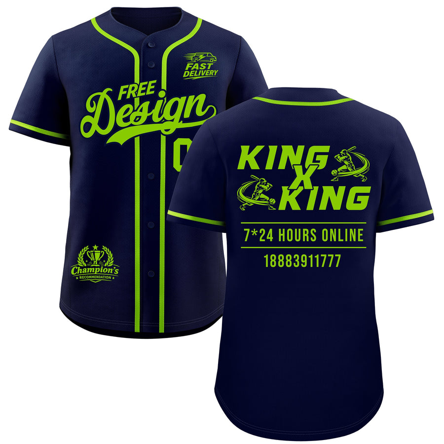 Custom Navy Neon Green Classic Style Baseball Jersey Stitched Sports Uniform Personalized For Teams | BuyFootballJersey