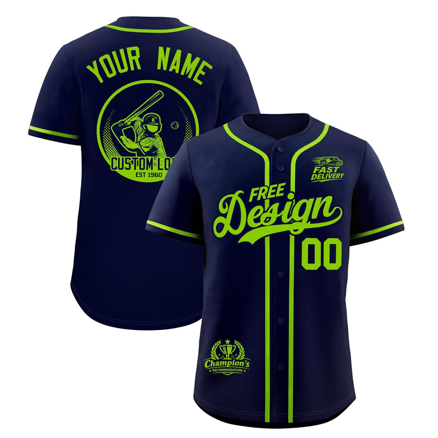 Custom Navy Neon Green Classic Style Baseball Jersey Stitched Sports Uniform Personalized For Teams | BuyFootballJersey