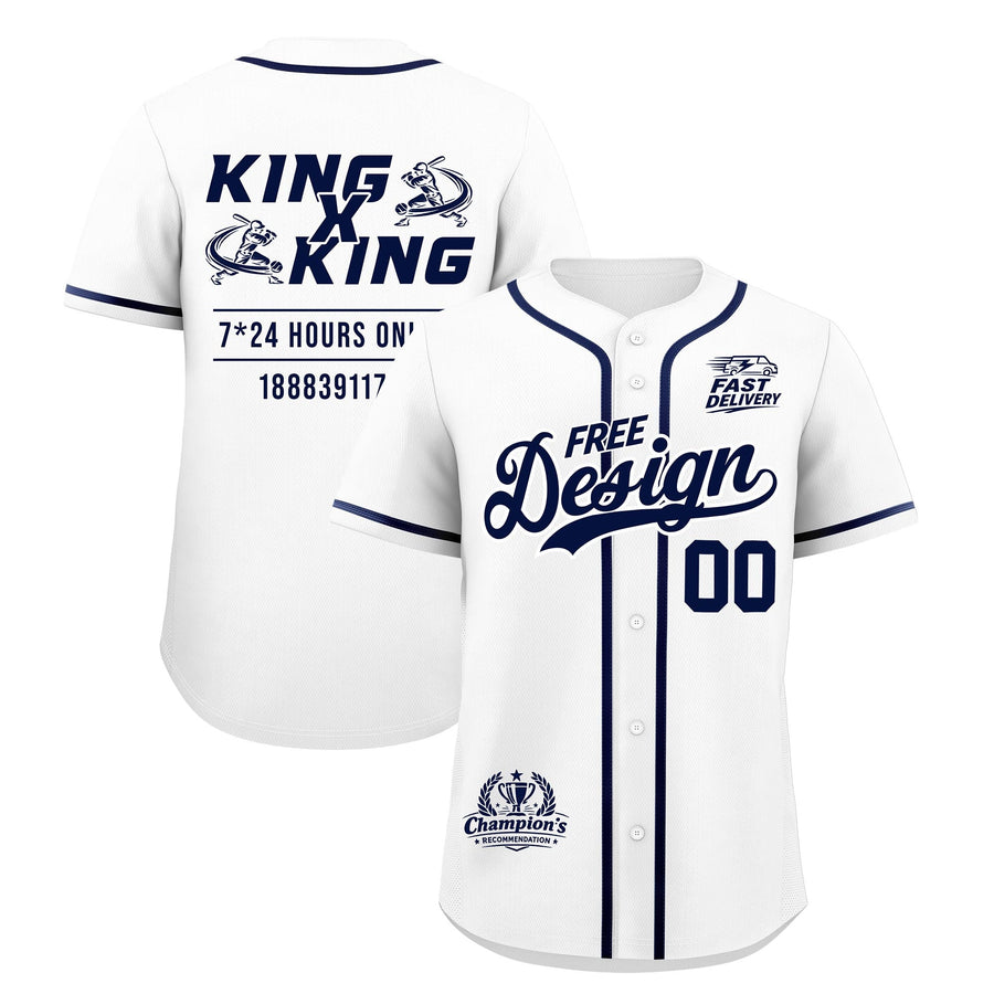 Custom White Navy Classic Style Baseball Jersey Stitched Sports Uniform Personalized For Teams | BuyFootballJersey