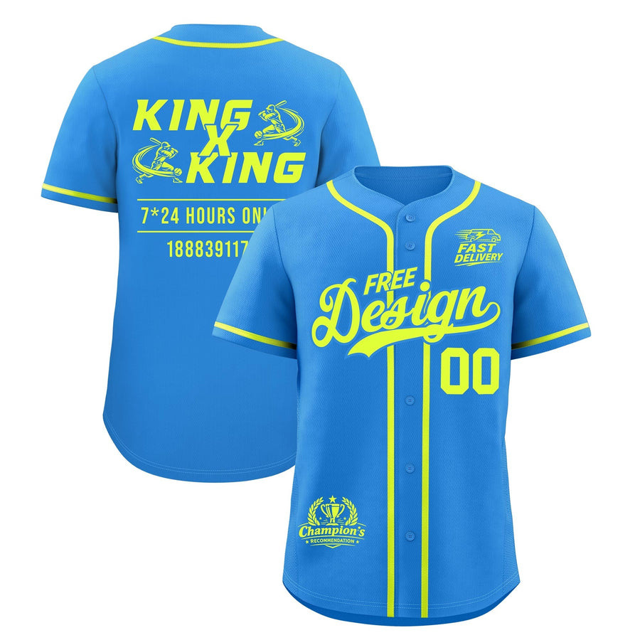 Custom Light Blue Fluorescent Green Classic Style Baseball Jersey Stitched Sports Uniform Personalized For Teams | BuyFootballJersey