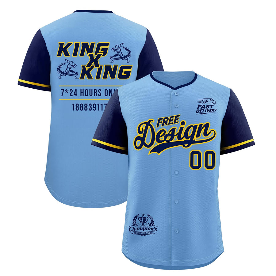 Custom Powder Blue Yellow Classic Style Baseball Jersey Stitched Sports Uniform Personalized For Teams | BuyFootballJersey