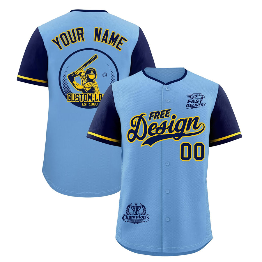 Custom Powder Blue Yellow Classic Style Baseball Jersey Stitched Sports Uniform Personalized For Teams | BuyFootballJersey