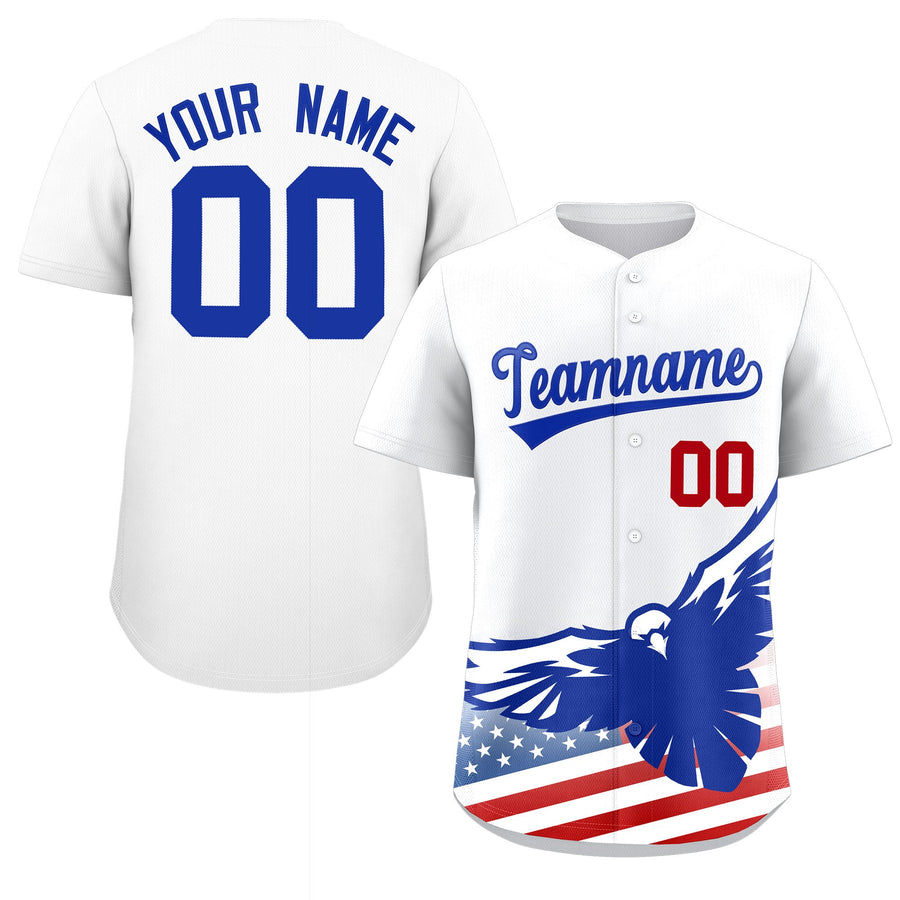 Custom White American Flag Eagle Personalized Baseball Jersey | BuyFootballJersey