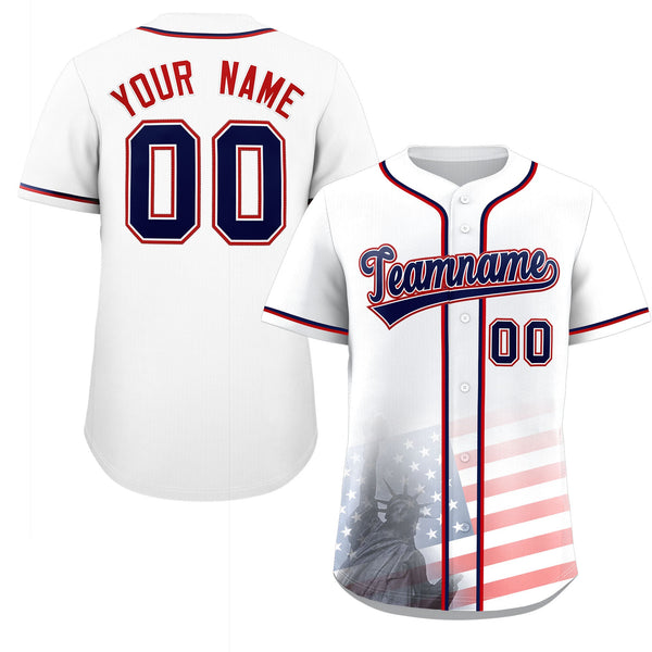 Custom White American Flag Patriotic Gradient Fashion Personalized Baseball Jersey | BuyFootballJersey