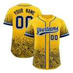 Custom Yellow Navy Floral Print Pattern Full Button Gradient Fashion Baseball Jersey | BuyFootballJersey