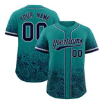Custom Teal Navy Floral Print Pattern Full Button Gradient Fashion Baseball Jersey | BuyFootballJersey