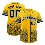 Custom Yellow Navy Floral Print Pattern Full Button Gradient Fashion Baseball Jersey | BuyFootballJersey