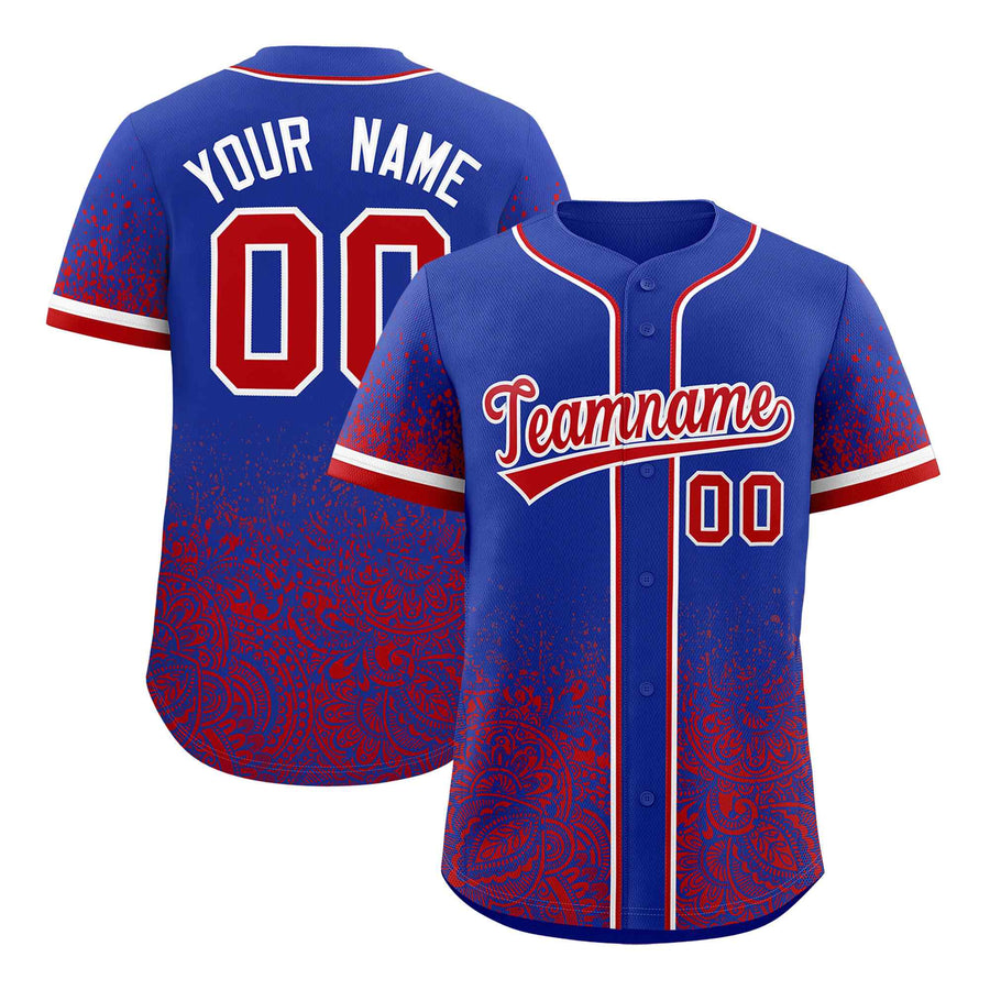 Custom Royal Red Floral Print Pattern Full Button Gradient Fashion Baseball Jersey | BuyFootballJersey