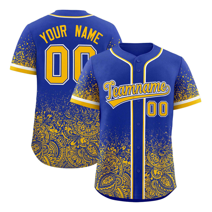 Custom Royal Yellow Floral Print Pattern Full Button Gradient Fashion Baseball Jersey | BuyFootballJersey