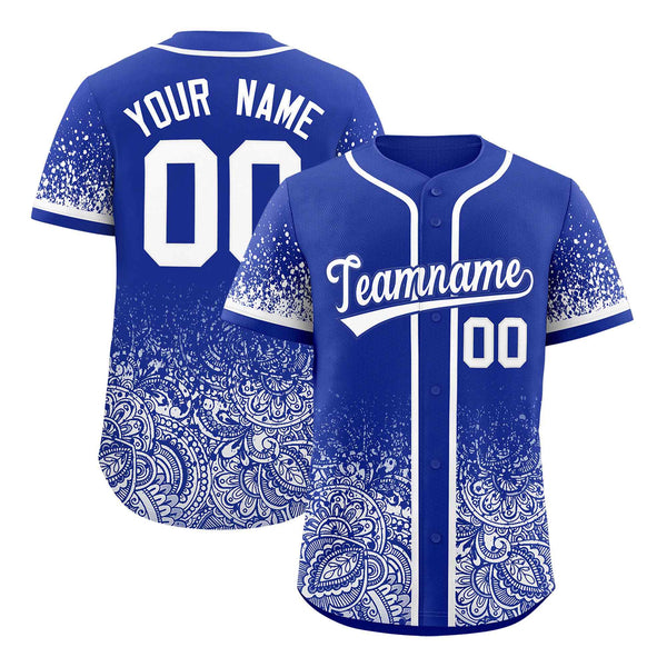 Custom Royal White Floral Print Pattern Full Button Gradient Fashion Baseball Jersey | BuyFootballJersey
