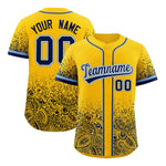 Custom Yellow Navy Floral Print Pattern Full Button Gradient Fashion Baseball Jersey | BuyFootballJersey