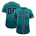 Custom Teal Navy Floral Print Pattern Full Button Gradient Fashion Baseball Jersey | BuyFootballJersey
