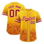 Custom Yellow Red Floral Print Pattern Full Button Gradient Fashion Baseball Jersey | BuyFootballJersey