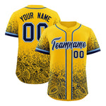 Custom Yellow Navy Floral Print Pattern Full Button Gradient Fashion Baseball Jersey | BuyFootballJersey