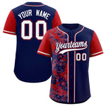 Custom Navy Red Split Personalized Graffiti Raglan Sleeve Baseball Jersey | BuyFootballJersey