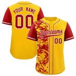 Custom Yellow Red Split Personalized Graffiti Raglan Sleeve Baseball Jersey | BuyFootballJersey