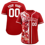Custom Red White Split Personalized Graffiti Raglan Sleeve Baseball Jersey | BuyFootballJersey