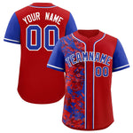 Custom Red Royal Split Personalized Graffiti Raglan Sleeve Baseball Jersey | BuyFootballJersey