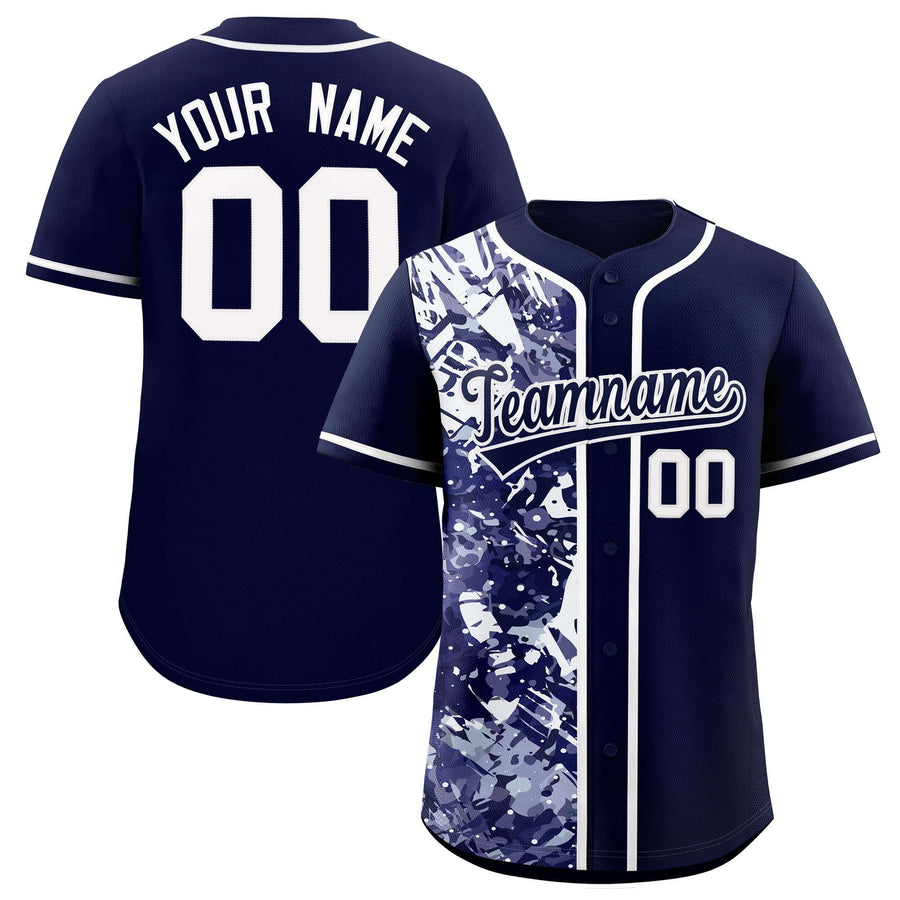 Custom Navy White Split Personalized Graffiti Raglan Sleeve Baseball Jersey | BuyFootballJersey