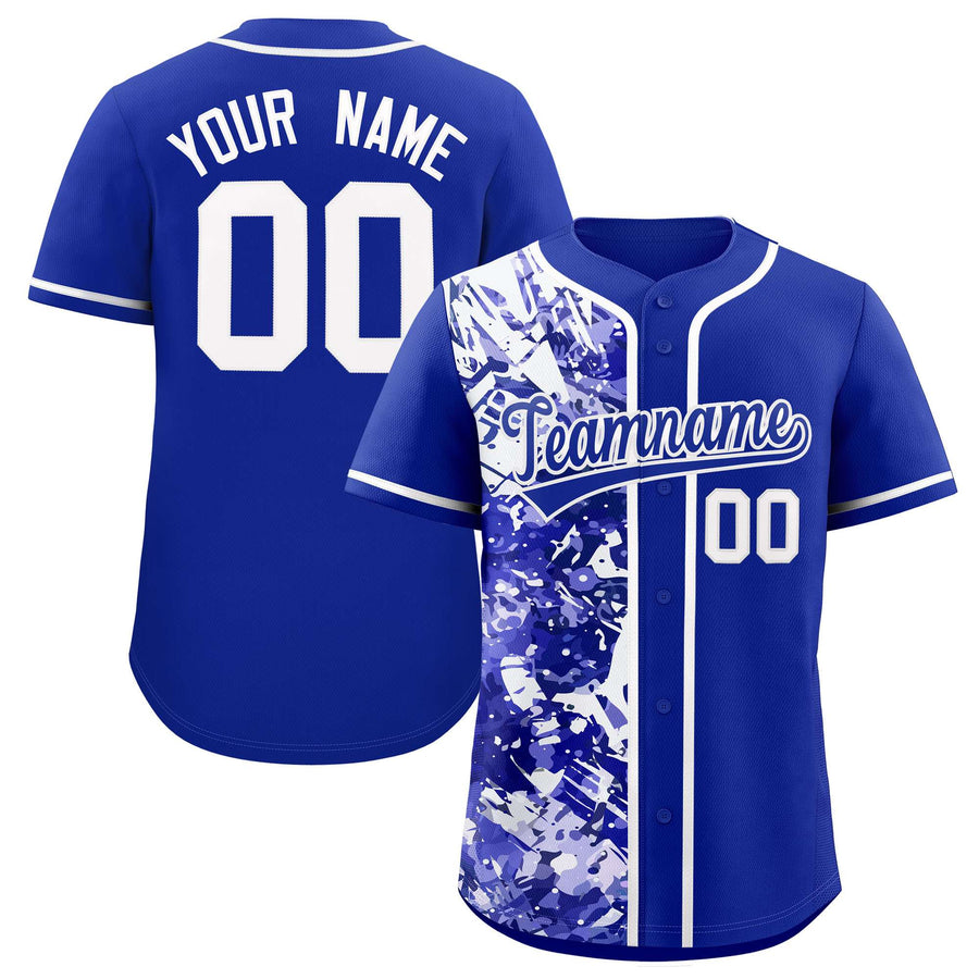 Custom Royal White Split Personalized Graffiti Raglan Sleeve Baseball Jersey | BuyFootballJersey