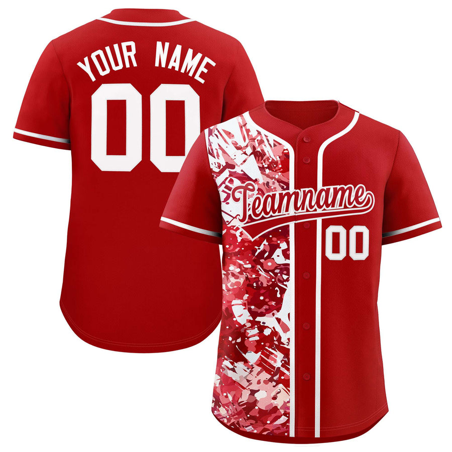 Custom Red White Split Personalized Graffiti Raglan Sleeve Baseball Jersey | BuyFootballJersey