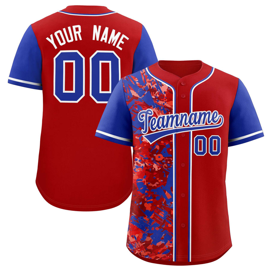 Custom Red Royal Split Personalized Graffiti Raglan Sleeve Baseball Jersey | BuyFootballJersey
