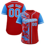 Custom Red Blue Split Personalized Graffiti Raglan Sleeve Baseball Jersey | BuyFootballJersey