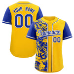 Custom Yellow Royal Split Personalized Graffiti Raglan Sleeve Baseball Jersey | BuyFootballJersey