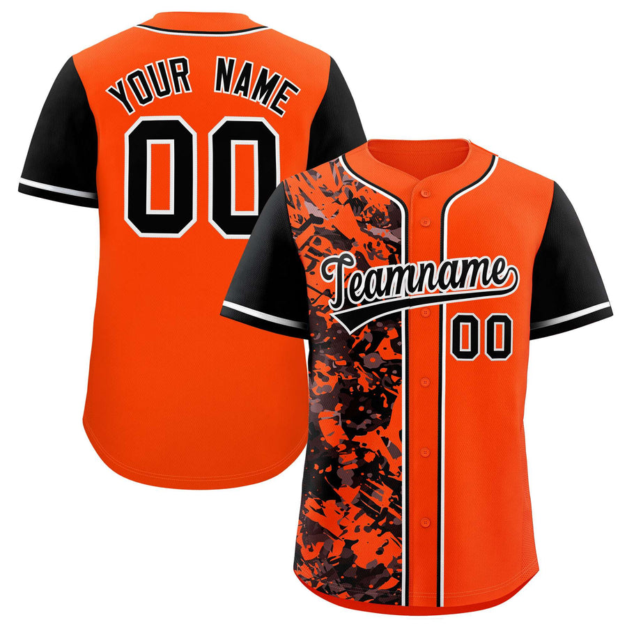 Custom Orange Black Split Personalized Graffiti Raglan Sleeve Baseball Jersey | BuyFootballJersey