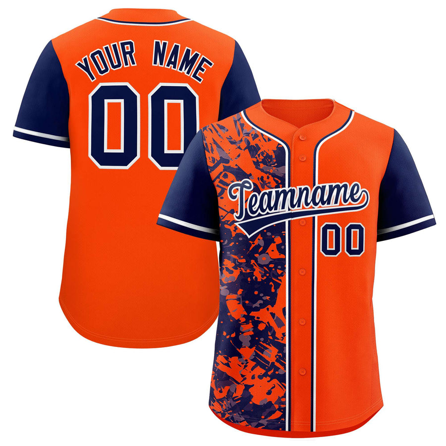 Custom Orange Navy Split Personalized Graffiti Raglan Sleeve Baseball Jersey | BuyFootballJersey