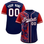 Custom Navy Red Split Personalized Graffiti Raglan Sleeve Baseball Jersey | BuyFootballJersey