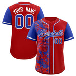 Custom Red Royal Split Personalized Graffiti Raglan Sleeve Baseball Jersey | BuyFootballJersey