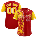 Custom Red Yellow Split Personalized Graffiti Raglan Sleeve Baseball Jersey | BuyFootballJersey