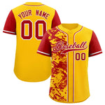 Custom Yellow Red Split Personalized Graffiti Raglan Sleeve Baseball Jersey | BuyFootballJersey