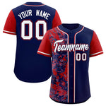Custom Navy Red Split Personalized Graffiti Raglan Sleeve Baseball Jersey | BuyFootballJersey