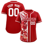 Custom Red White Split Personalized Graffiti Raglan Sleeve Baseball Jersey | BuyFootballJersey