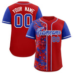 Custom Red Royal Split Personalized Graffiti Raglan Sleeve Baseball Jersey | BuyFootballJersey